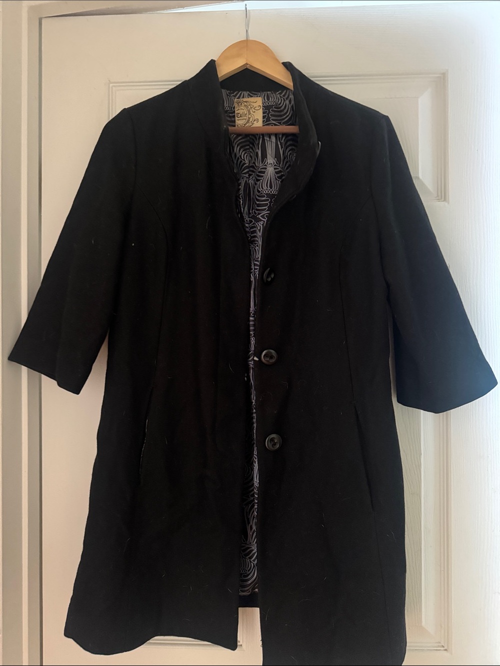 Women's Black Three Quarter Sleeve Coat
